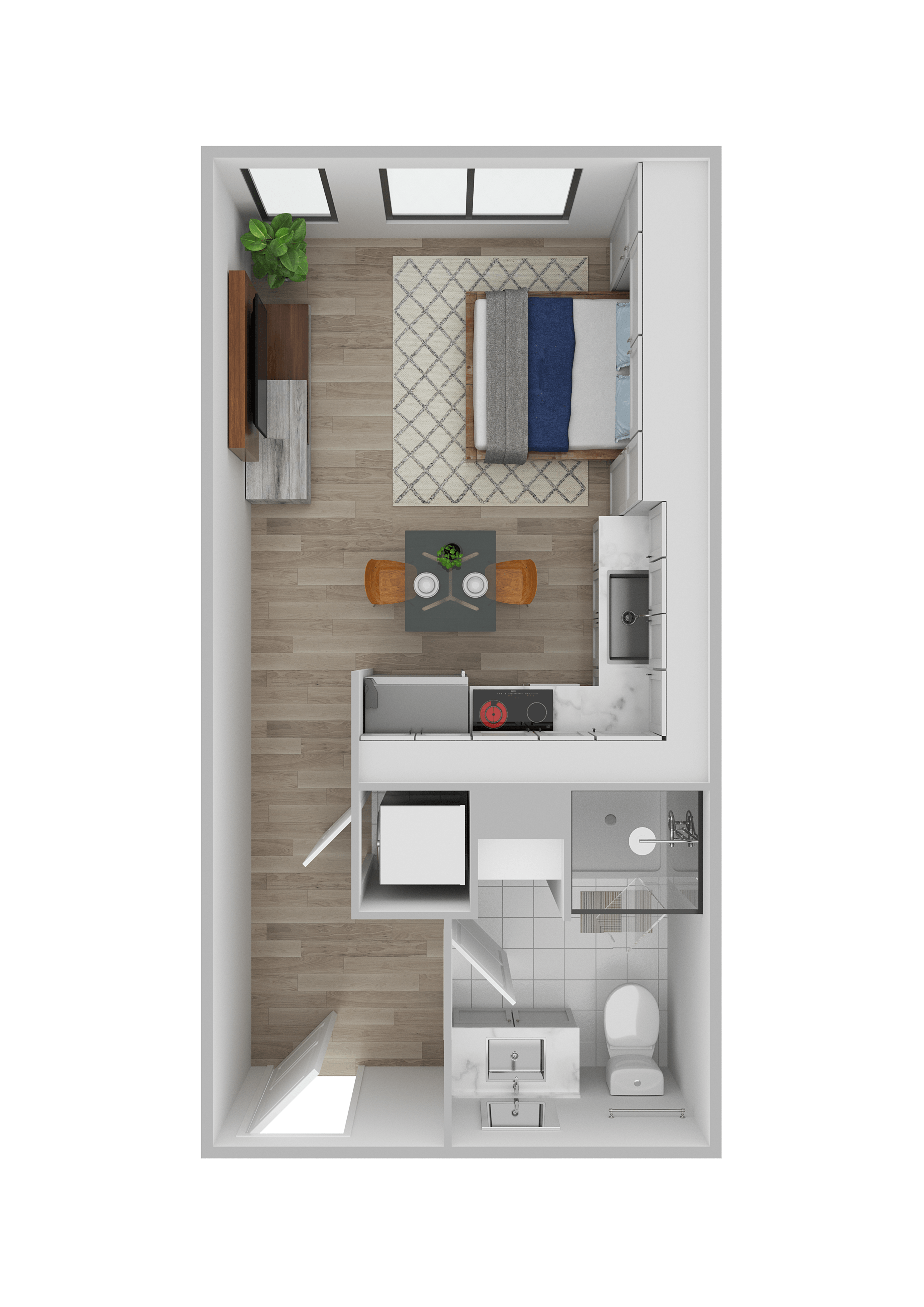 Floor plan for studio, 1 bath, 336 sqft